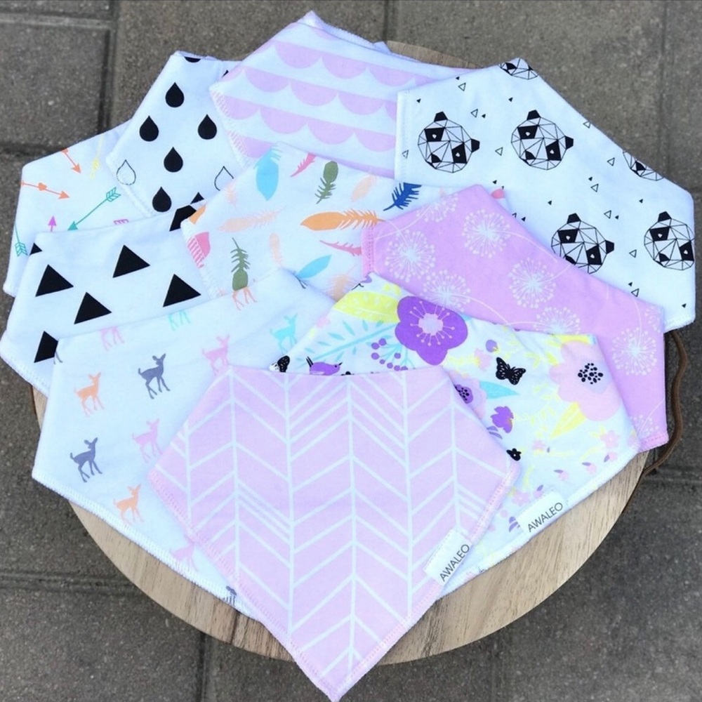 10 Organic baby bandana bibs for Girl, NEW